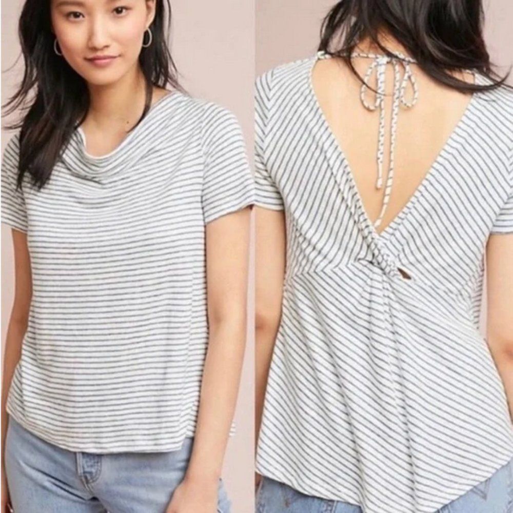 Anthropologie Maeve Horizon Twist Back Stripe Linen Top
